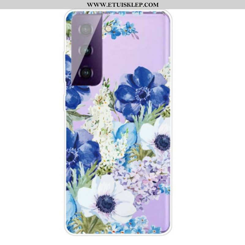 Futerały do Samsung Galaxy S21 FE Akwarela Niebieskie Kwiaty